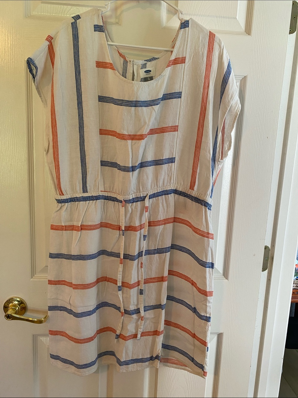 Old Navy White Dress with Blue and Orange Stripes